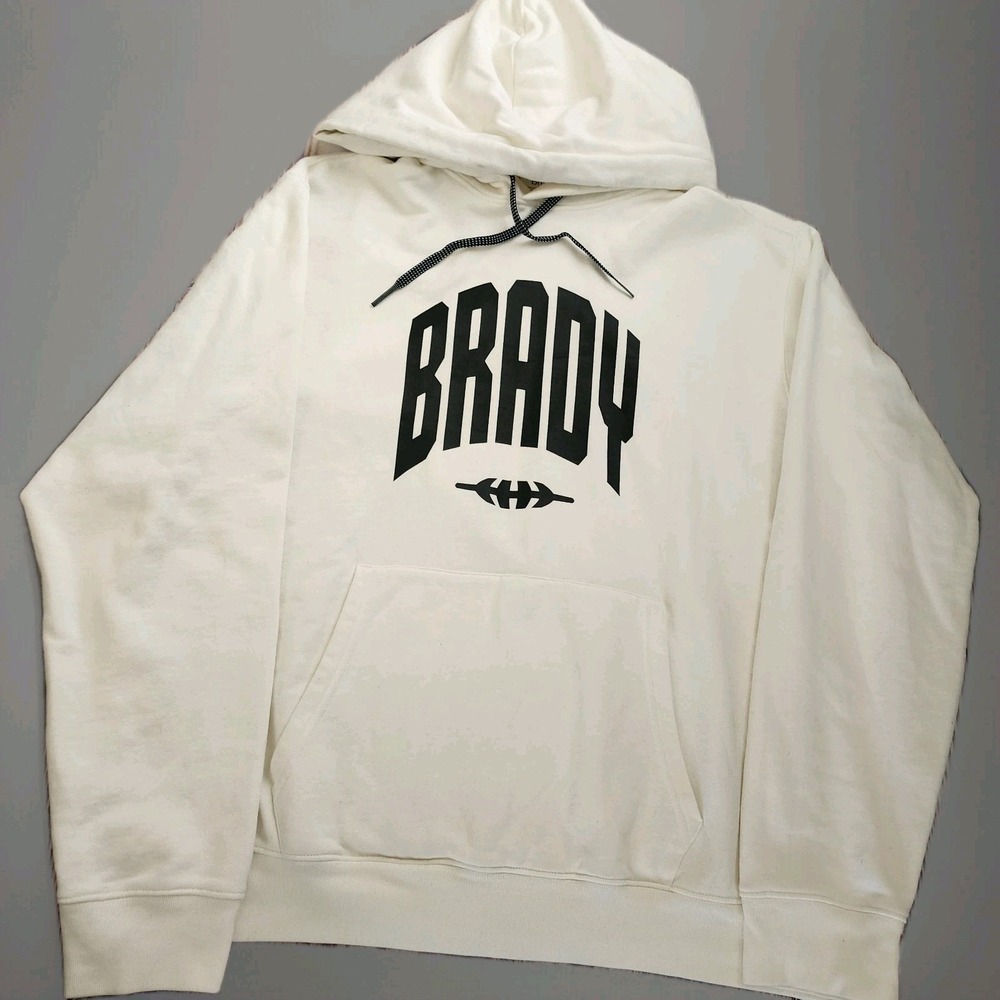 Brady Hoodie XL Cream‎ Pullover Football Logo Graphic Sweatshirt Streetwear Mens